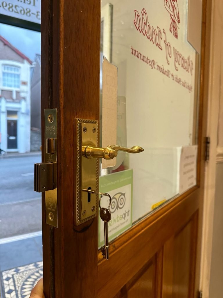 Commercial door locked fixed